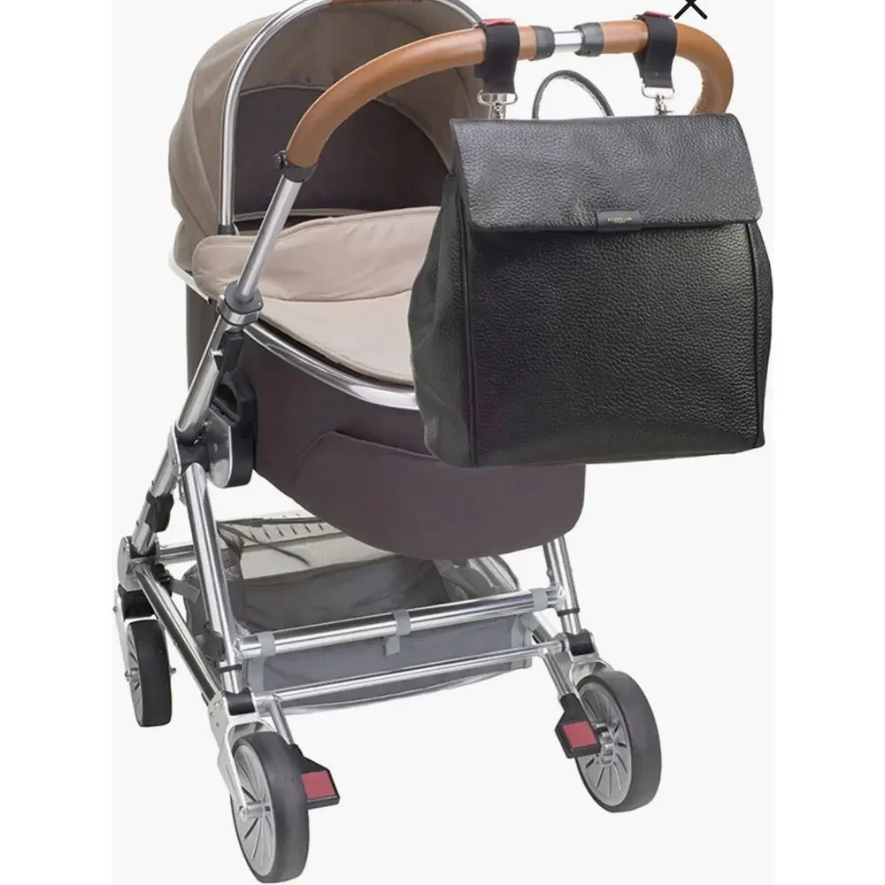 Storksak Black Leather Baby Backpack Diaper Bag